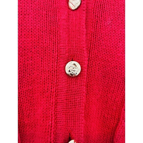 Vintage 90s Worthington Fire Engine Red Gold Button Up Cardigan Petite Sz Med - Picture 4 of 7